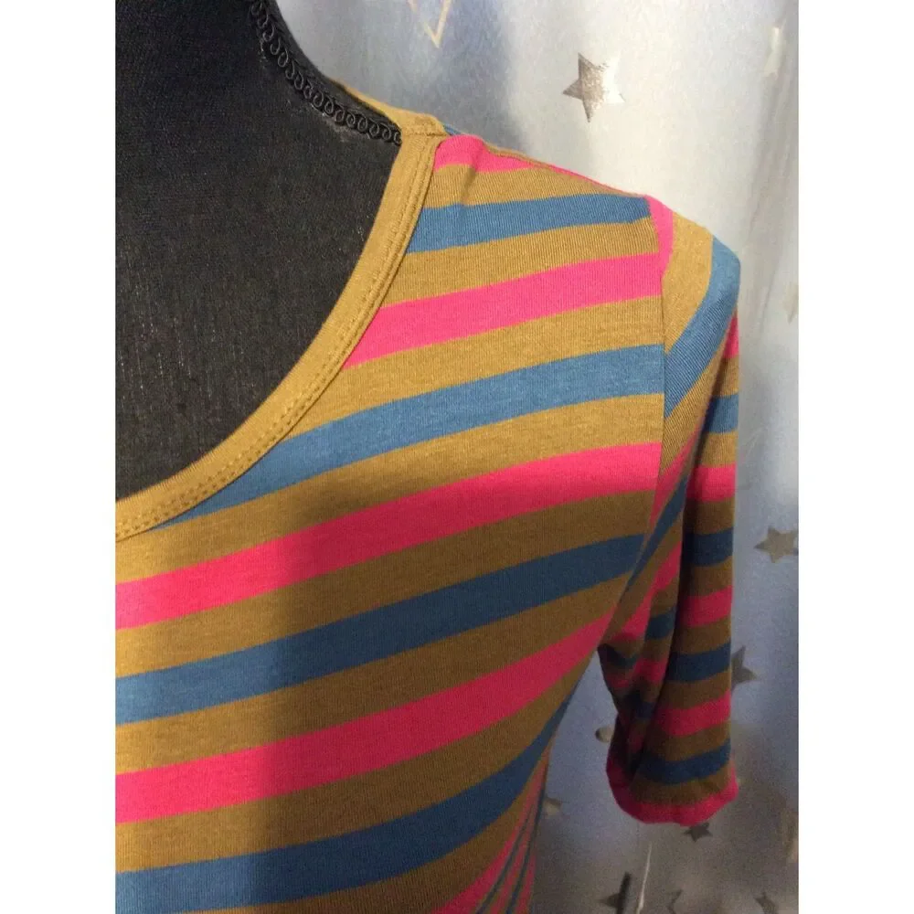 NWT LuLaRoe Julia Striped Dress Small Green Hot Pink Blue